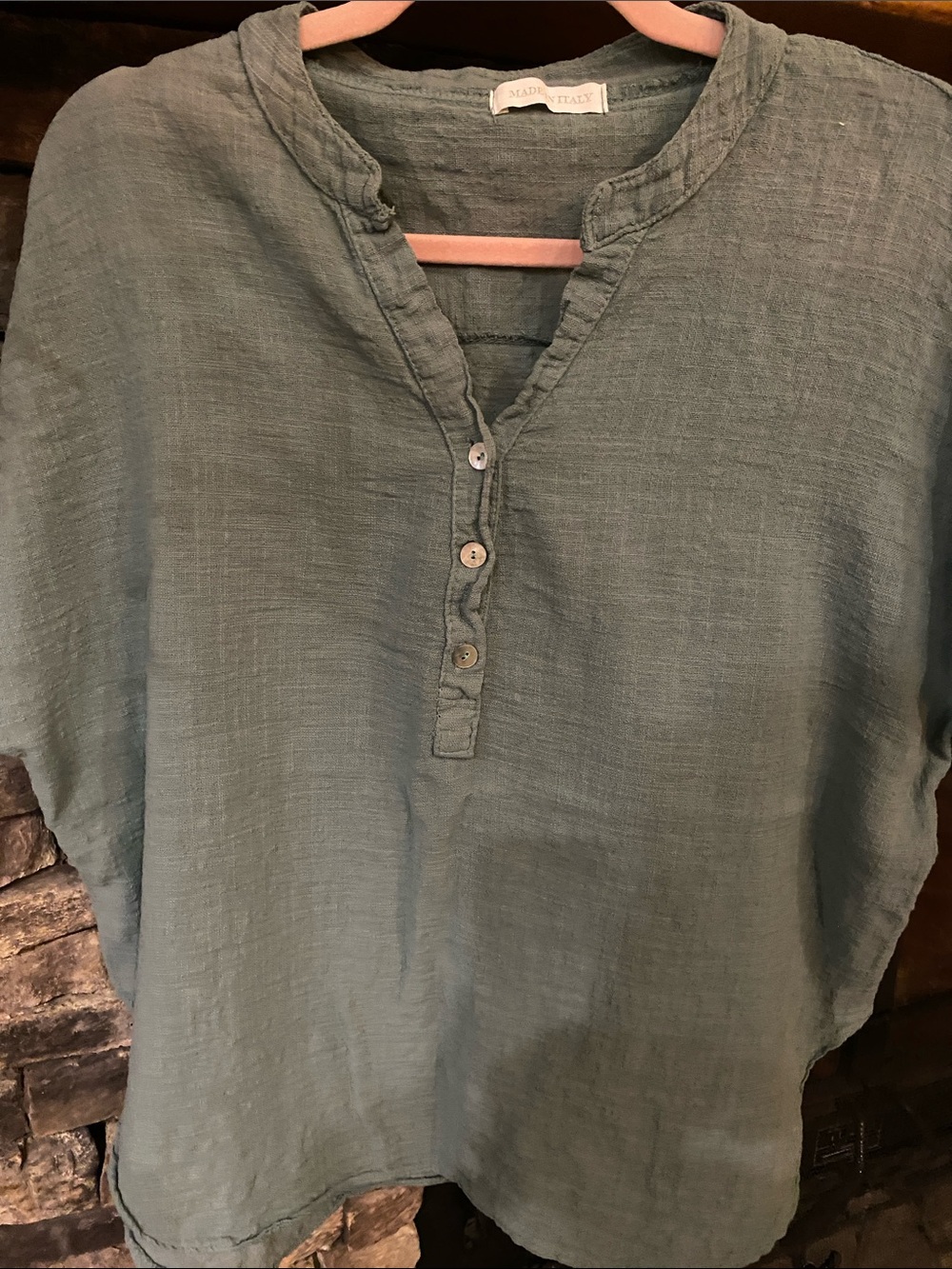 Relaxed Sage Green Button-Front Women's Tunic Top 100% cotton